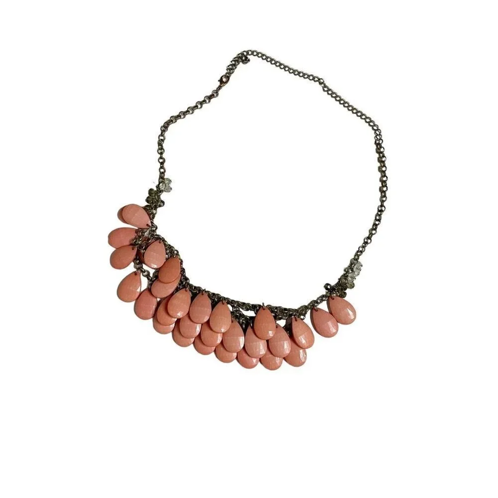 25” Peach/Salmon Color Statement Necklace With Iridescent & Gray Beads‎